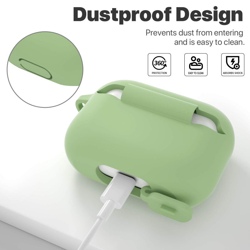 ATUAT for AirPods Pro 1st/2nd Generation Case Cover, Protective Silicone Skin Accessories with Keychain for Women Men for Apple AirPods Pro 2019/2022 Charging Case,Front LED Visible-Matcha - Image 4